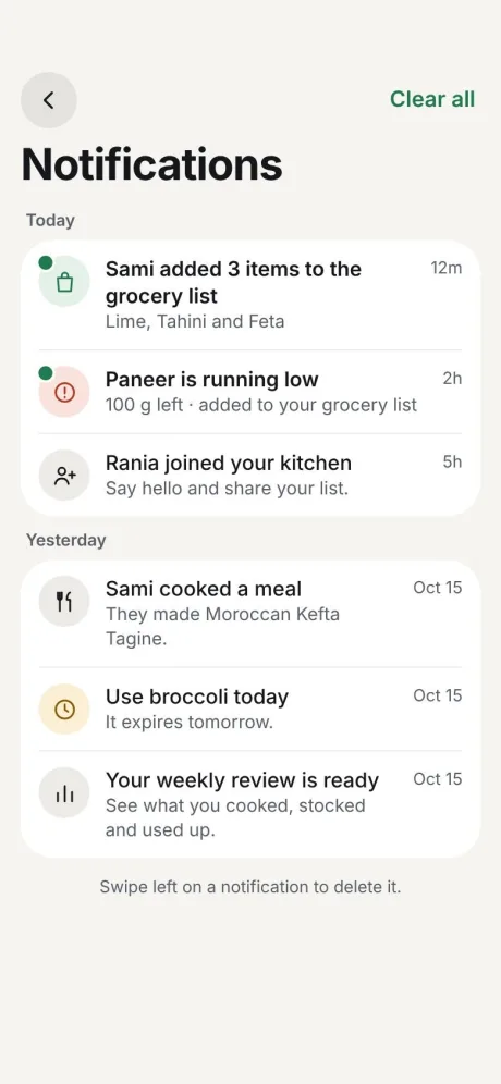 Notifications screen